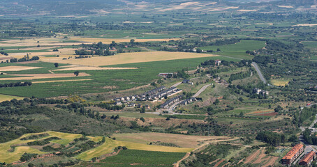 Obraz premium Suburban Homes Among Patchwork Fields in La Rioja
