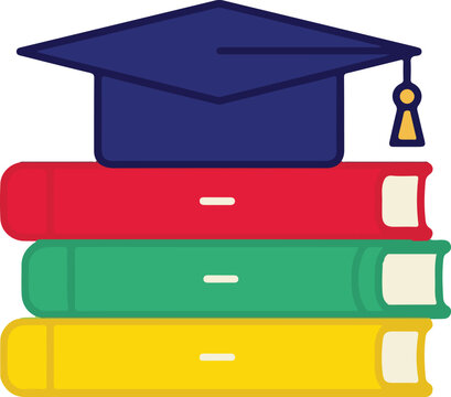 Graduation Cap Stacked Books Learning Achievement Vector Icon
