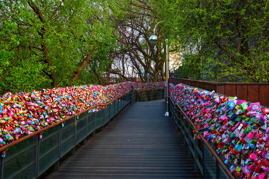 Scene featuring love Locks at Namsan Seoul Tower, Seoul, South Korea