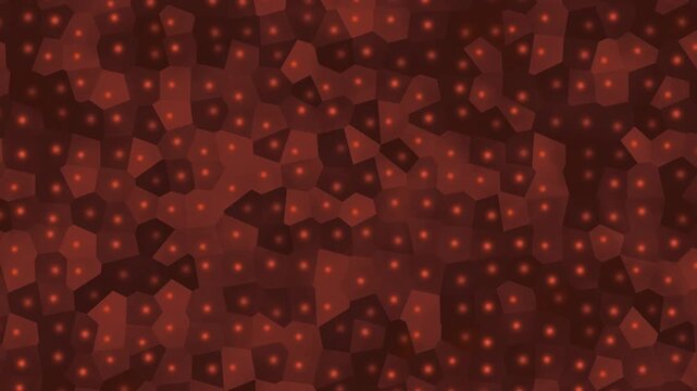 Dark red shapes with glowing orange dots create a continuous looping background pattern