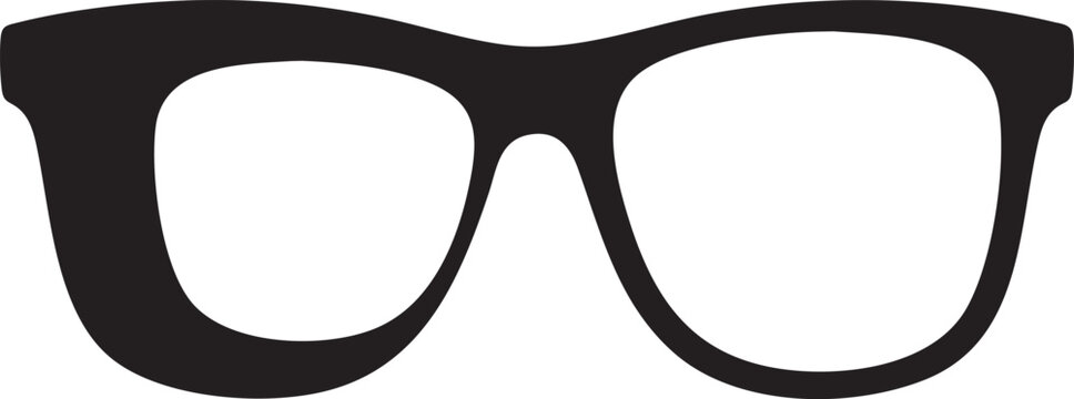 Retro black eyeglasses silhouette, vintage thick frame glasses icon, minimalist eyewear vector illustration for optical branding and fashion design