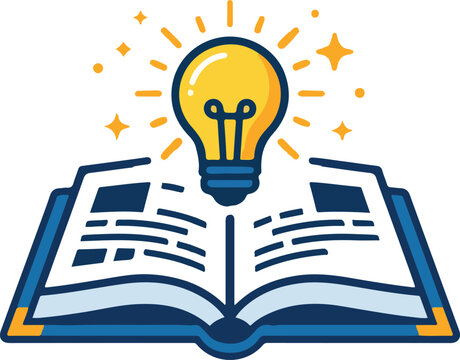 Open Book Glowing Lightbulb Creative Idea Vector Icon