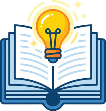 Open Book Illuminated Lightbulb Idea Vector Icon