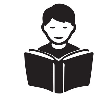 Reader icon with open book flat vector pictogram black silhouette on white background