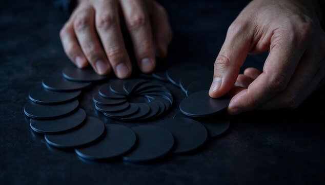 Hand and disc form a spiral, symbolizing iterative planning, strategy refinement, workflow adjustment, and continuous improvement.