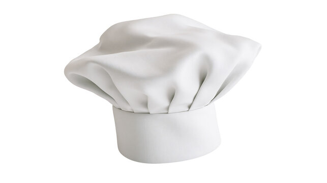 White chef s toque hat made of fabric, isolated on transparent background