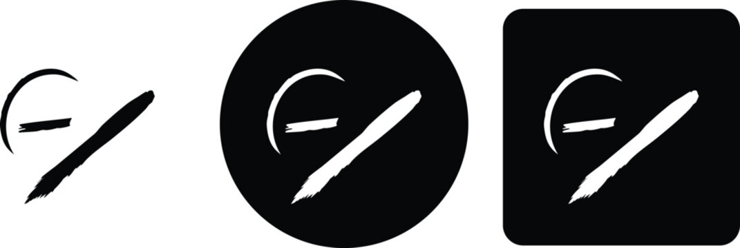 Set of three featuring a brush stroke minus sign and a curved line in black and white for interface and