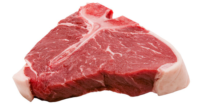 Raw T-bone steak with bone and fat, isolated on transparent background