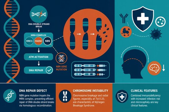Nijmegen Breakage Syndrome DNA Repair Defect and Chromosome Instability Infographic
