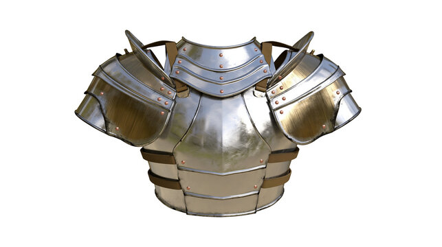 Full metal plate armor with pauldrons and gorget, isolated on transparent background