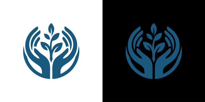 Hands holding growing plant logo vector illustration design for agriculture or ecology symbol