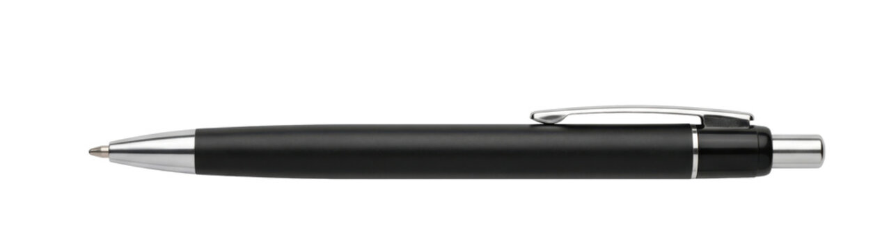 Elegant black ballpoint pen with silver accents and a metal clip