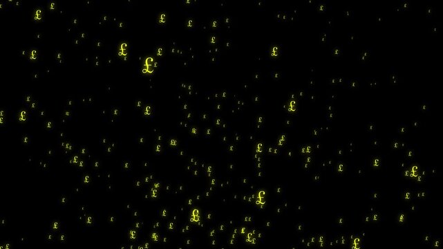 A video in which multiple outline pound currency symbols well up from below seamlessly looping alpha channel