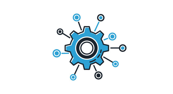 Digital gear with connected nodes: illustrative graphic for processes and systems