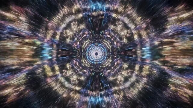 hypnotic tunnel with swirling neon fractal light motion for psychedelic background projections
