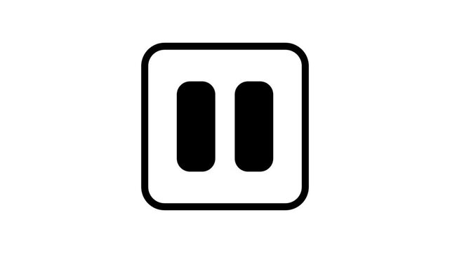Video Media Pause Animation. Animated line icon of a square media pause button symbol for video playback, multimedia controls, and audio player.