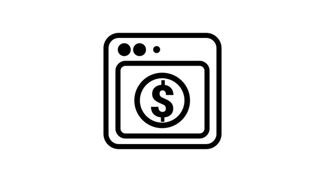 Online Payment Website Animation. Animated line icon featuring a browser window displaying a dollar coin symbol for online banking, e-commerce, and monetizing.