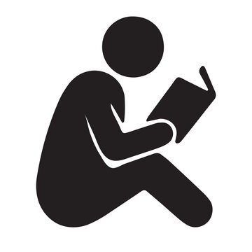 Reading person silhouette enjoying a book flat icon on transparent background