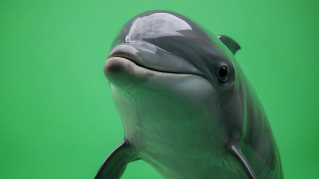 Bottlenose dolphin head with green screen background showing various expressions and head movements