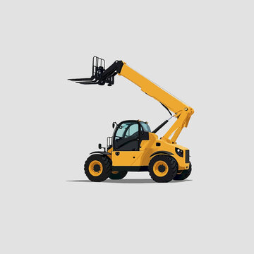 Yellow Telehandler Construction Vehicle with Extended Boom Arm.