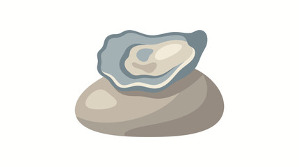 Obraz premium Flat vector illustration of a fresh open oyster shell resting on a smooth stone isolated on a white background