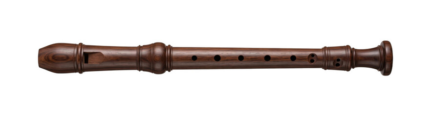 A beautifully crafted wooden recorder musical instrument on a white background © maximon4ik