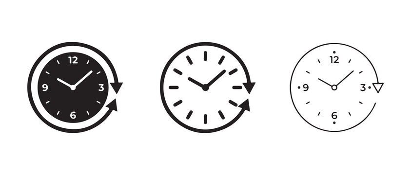 clock faces illustrating clockwise and counterclockwise rotation directions with minimalist design elements