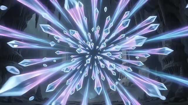 Giant Crystal Golem Standing in a Dark, Jagged Ice Cave with Glowing Internal Energy
