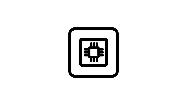CPU Processor Microchip Animation. Animated line icon featuring a square computer CPU microchip processor for artificial intelligence, computing, and digital technology.
