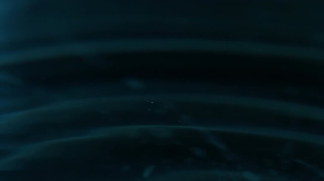 Drops of Dark Water. A drop of liquid slowly falls on the water surface. A beautiful splash and circles on the water