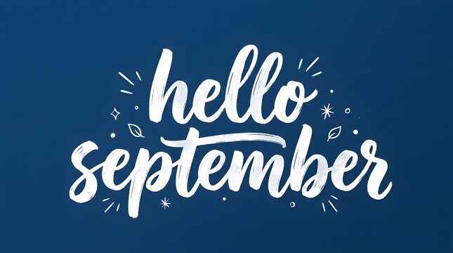 Hello September Hand Lettered Typography on Navy Blue Background