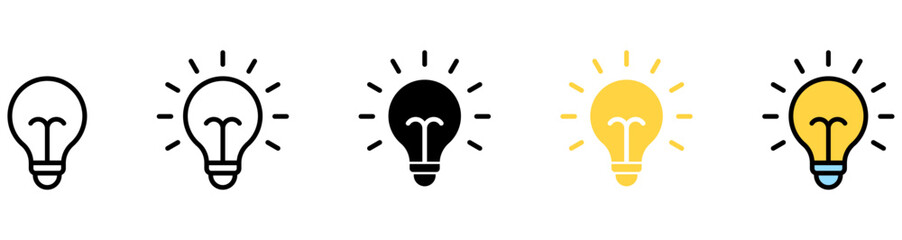 Light Bulb Idea Icon Set. lightbulb icons with rays for idea symbol concept - Lamp line icon set © icons gate