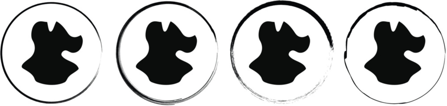 Four circular featuring a black silhouette of a stylized corset or bodice shape, presented on a clean white background
