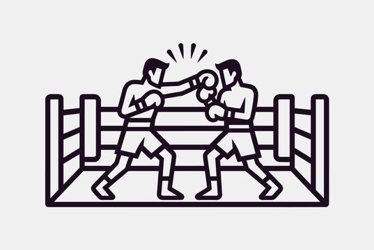Simple vector icon showing two boxers fighting inside a boxing ring, capturing the action and spirit of combat sports.