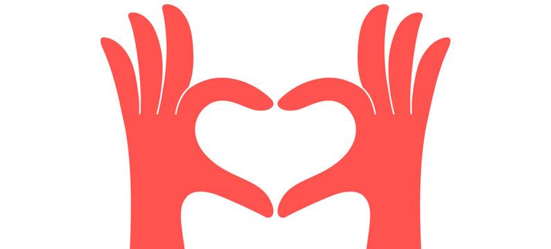Hand sign Heart Love. Dynamic hand gesture sign art, energetic hand gesture sign mark, retro comic hand gesture badge, palm arm finger graphic design element sticker artwork. Vector Illustration