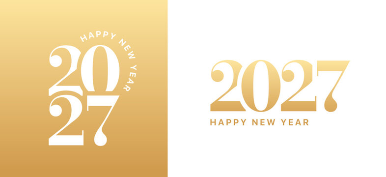 Gold 2027 card set, happy New Year golden number poster