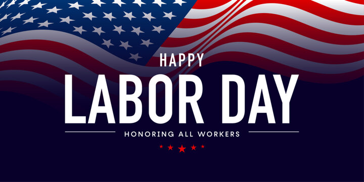 USA Labor Day background, American flag border, text banner