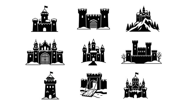 Collection of various castle silhouettes.
