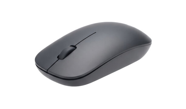 Sleek dark gray wireless computer mouse with scroll wheel on a white background