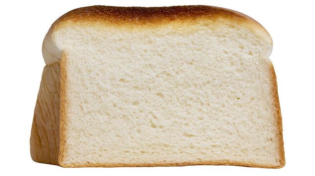 Soft white bread slice with golden brown crust, isolated on transparent background