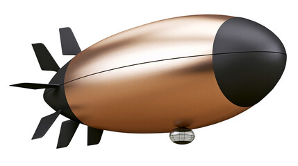 Sleek copper and black blimp with propellers and gondola, isolated on transparent background © Marie