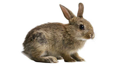 Fototapeta premium Small brown rabbit with long ears sitting alert, isolated on transparent background