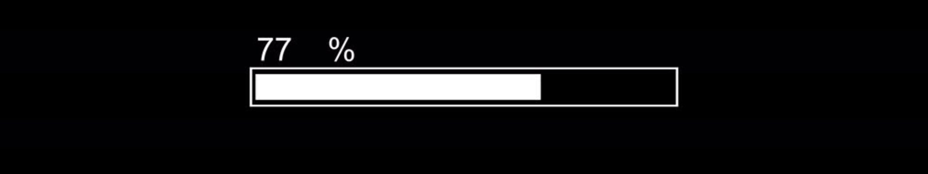 Thick Progress Bar Animation on Black Background. Download Progress, Preloader Animation Web Design Template. Seamless Loop Animation in 4K Ultrawide with Alpha Channel.