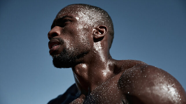 Sweaty Black Male Athlete Resting After Intense Workout