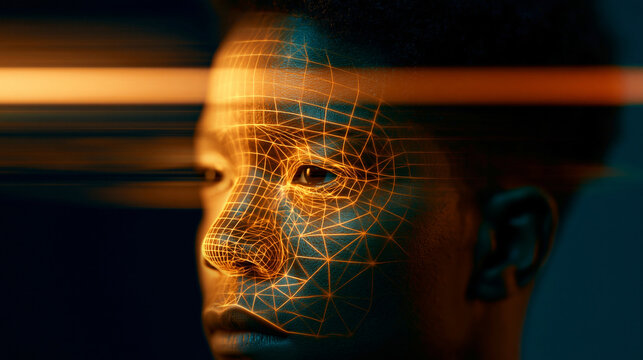 Biometric Facial Recognition Scan with Futuristic AI Mesh
