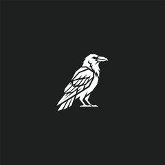 Naklejka premium Minimalist Geometric Raven Vector Icon on Black Background
