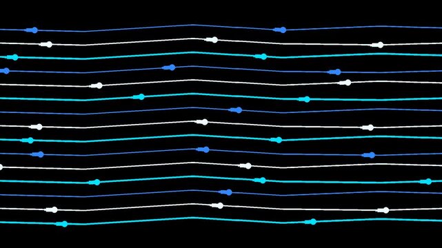 Abstract data stream background with glowing blue and white wave lines