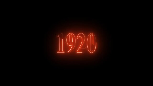 Bright red neon number 1920 glowing on a black background nineteen twenty year