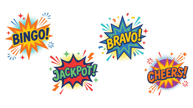 Comic book style speech bubble text stickers for excitement moments.