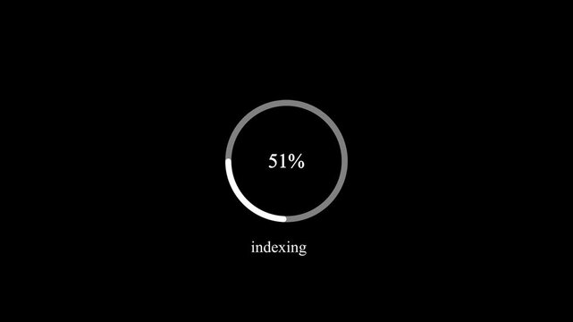 Animated abstract circle loading bar indexing from 0 to 100%, designed for progress and transfer concepts.on Black Background and features 4k Motion graphics video